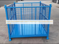 Cage a pallet pieghevoli pesanti in magazzino risparmio di spazio blu e arancione