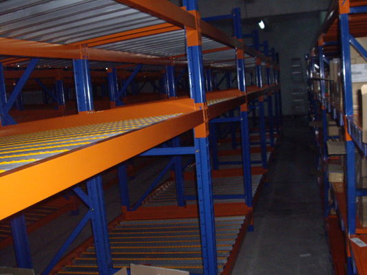 comprare Racking blu/arancio di flusso di pallet, stoccaggio industriale ad alta densità accantona fabbricazione online