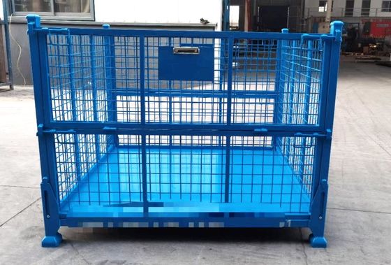 Contenitore in acciaio pieghevole impilabile con protezione da maglie in colore blu per lo stoccaggio della produzione di materiale