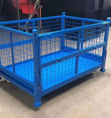 Contenitore in acciaio pieghevole impilabile con protezione da maglie in colore blu per lo stoccaggio della produzione di materiale