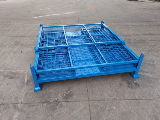 Contenitore in acciaio pieghevole impilabile con protezione da maglie in colore blu per lo stoccaggio della produzione di materiale