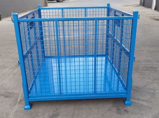 Contenitore in acciaio pieghevole impilabile con protezione da maglie in colore blu per lo stoccaggio della produzione di materiale